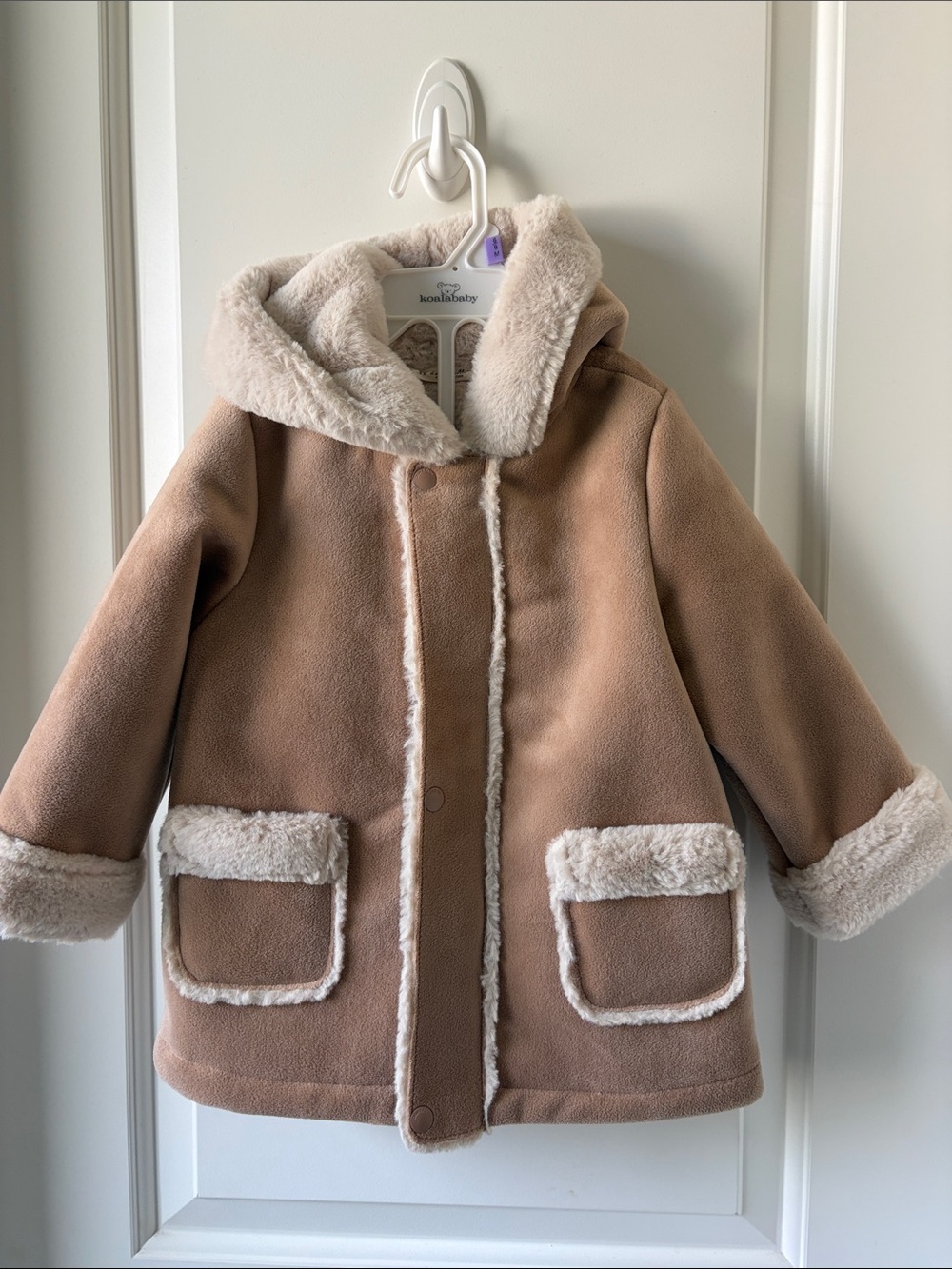 Kids Tan Faux-Shearling Hooded Pea Coat by Koolaburra